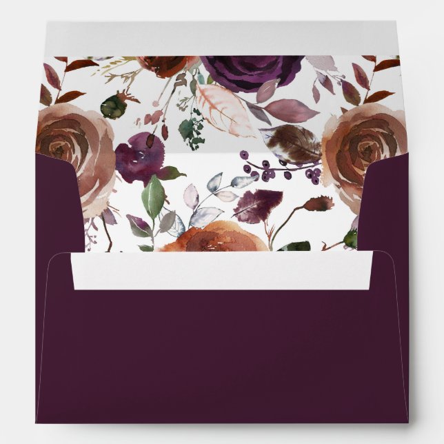Enveloppes Roses d'Aquarelle de rhum pourpre d'aubergine (Dos (Bas))