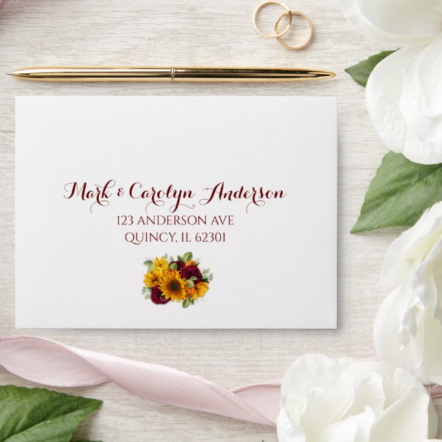 Enveloppes Roses rustiques de tournesol et de Bour (Wedding)