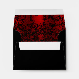 Enveloppes Rouge rubis sur floral noir élégant