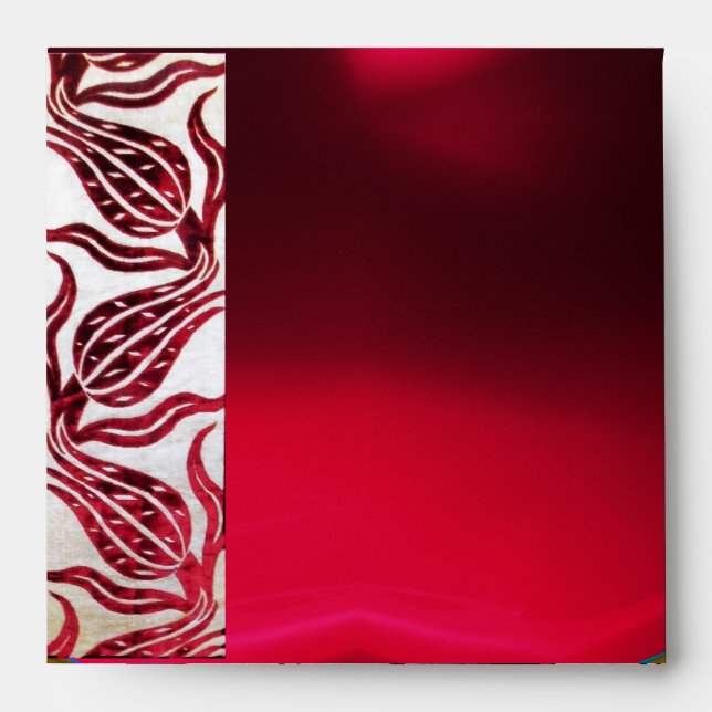 Enveloppes ROUGE VELVET DAMASK TULIPS Bourgogne Blanc (Devant)