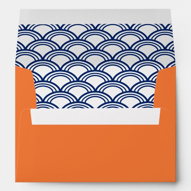 Enveloppes Royal Blue Seigaiha Motif avec Orange (Dos (Bas))