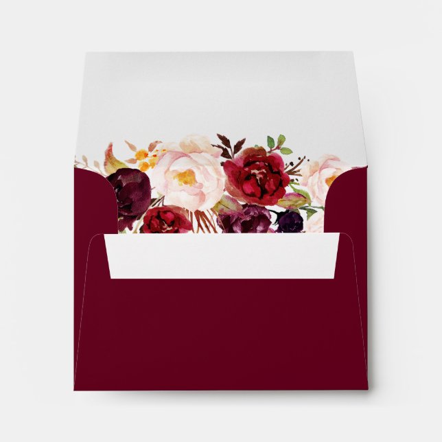 Enveloppes RSVP - Bourgogne Marsala Vin Rouge Floral Adresse (Dos (Bas))