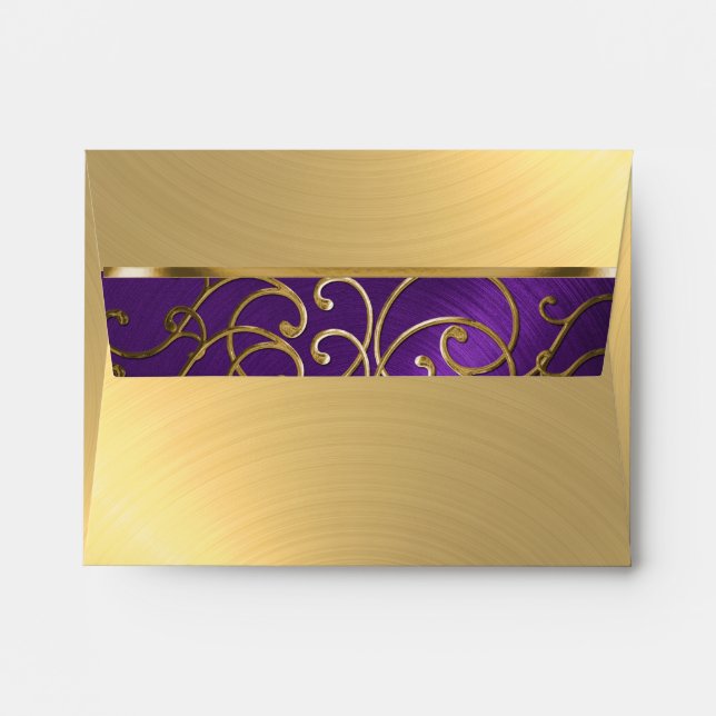 Enveloppes RSVP Elegant Purple et Gold Filigree (Dos (Haut rabat))