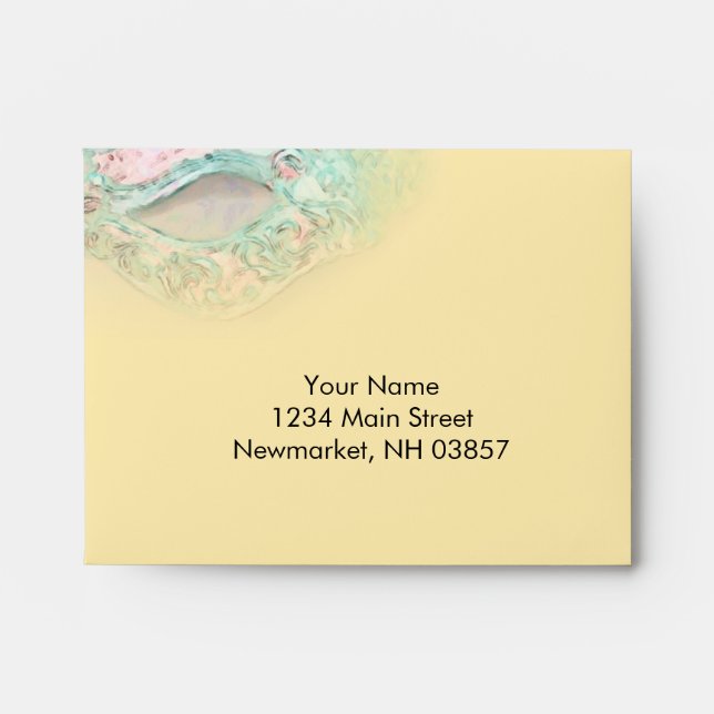 Enveloppes RSVP Elegant Yellow et Aqua Masquerade (Devant)