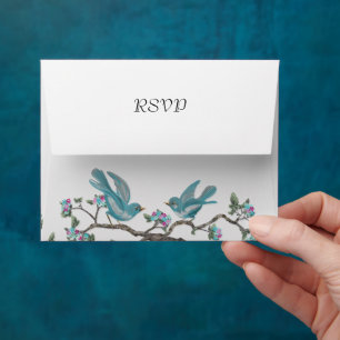 Enveloppes RSVP vintage Aqua Birds Hot Rose Blooms