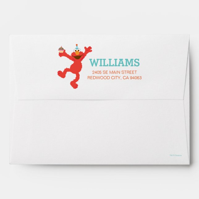 Enveloppes Rue Sésame | Elmo - Cupcake & Confetti Anniversair (Dos (Haut rabat))