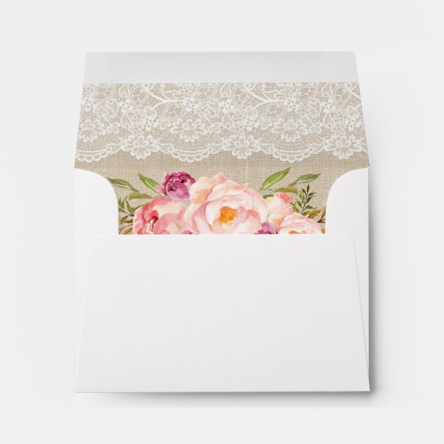 Enveloppes Rustique Burlap dentelle florale mariage RSVP (Dos (Bas))