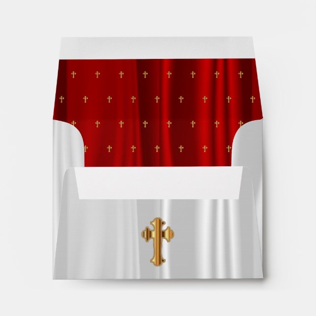 Enveloppes Satin blanc et rouge religieux avec Croix d'or (Dos (Bas))