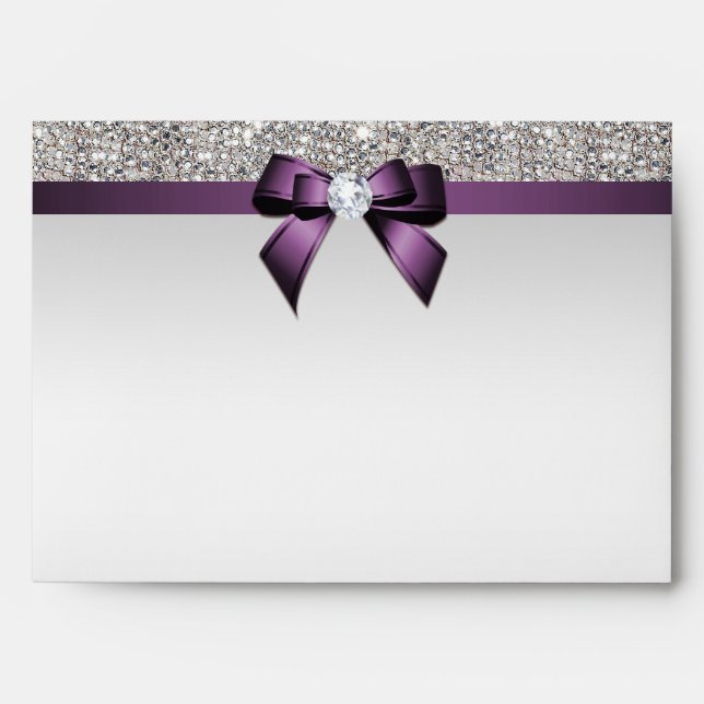 Enveloppes Séquences d'argent Faux Diamants Bow pourpre (Devant)