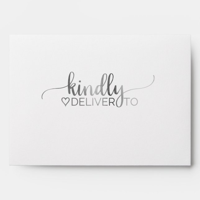 Enveloppes Silver Foil Simple Calligraphie Gris Liner Mariage (Devant)