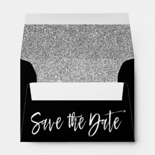 Enveloppes Silver Sparkle Black & White Enregistrer la date
