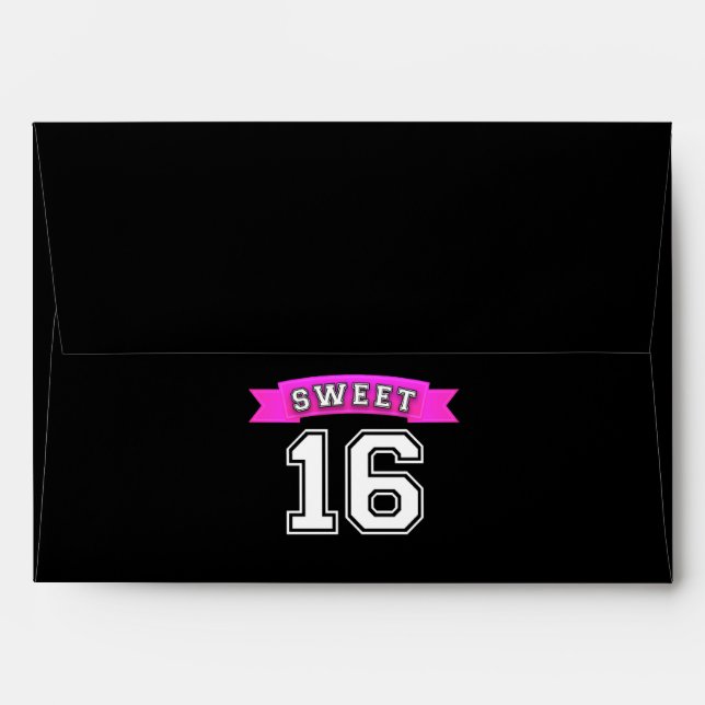 Enveloppes Soirée d'anniversaire Sweet 16 Sport noir et rose (Dos (Haut rabat))