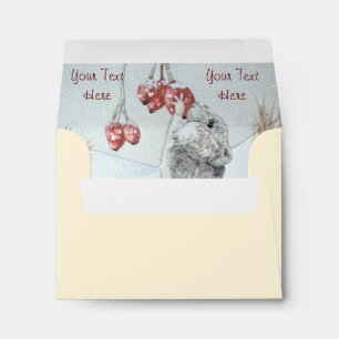 Enveloppes Souris mignonne et baies rouges scène de neige