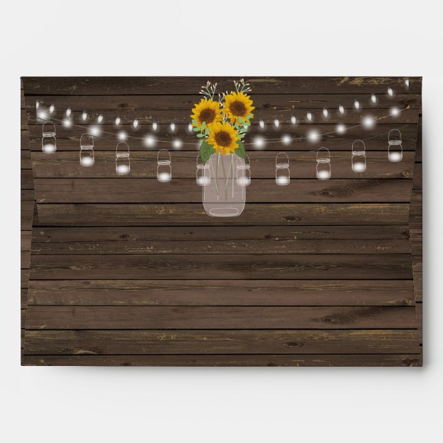 Enveloppes Sunflower Country Wood Mason Jar Mariage (Dos (Haut rabat))
