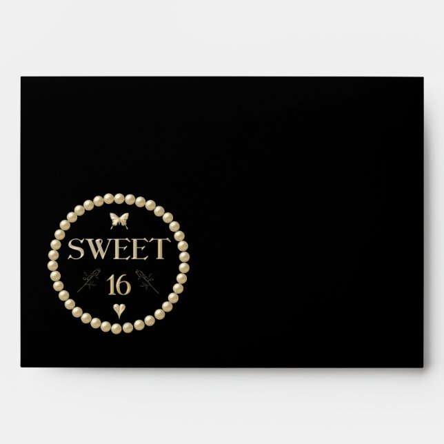 Enveloppes Sweet 16 - Perles sur "velours" noir (Devant)