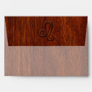 Enveloppes Symbole Leo Zodiac en bois de mahogany