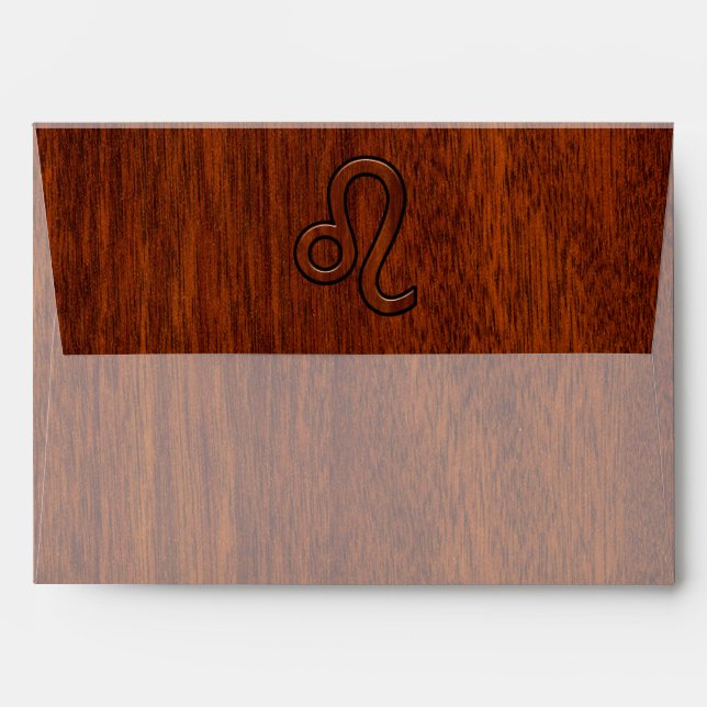Enveloppes Symbole Leo Zodiac en bois de mahogany (Dos (Haut rabat))