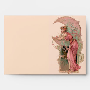 ENVELOPPES TAROTS/ LADY DE LA LUNE, FLEURS EN ROSE