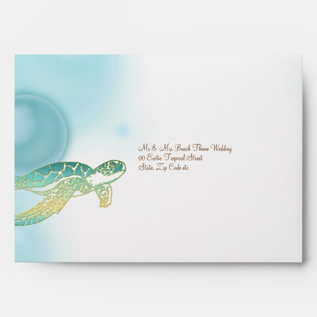 Enveloppes Thème de mariage sur la plage ~ tortue n bulles (Devant)