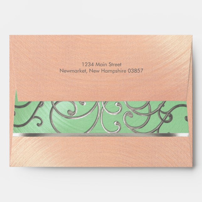 Enveloppes Tourne de Filigree argenté Quinceanera verte à la  (Dos (Haut rabat))