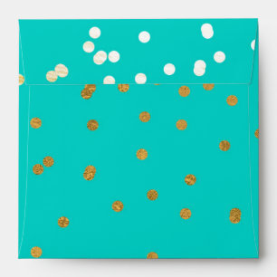 Enveloppes Turquoise Bleu & Or Confetti Brillants Points Mode