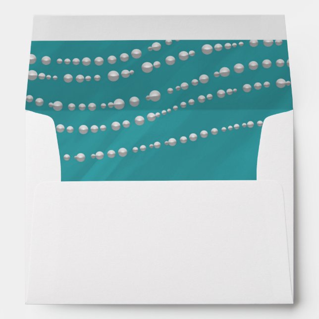 Enveloppes Turquoise Blue & Pearls Elegance Invitation (Dos (Bas))