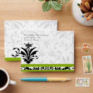 Enveloppes Victoria Green Black Mariage damassé