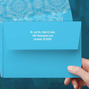 Enveloppes vintages Aqua Mariage damassé