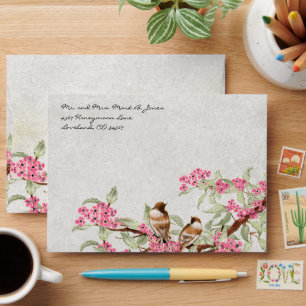 Enveloppes vintages de branches de fleurs roses Lo