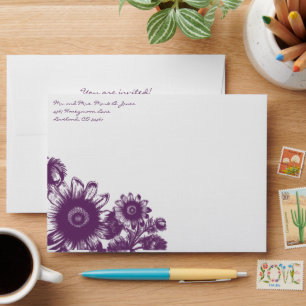 Enveloppes vintages de Mariage floral pourpre