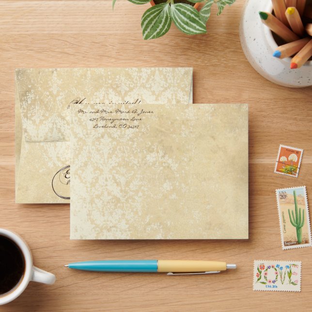 Enveloppes vintages en Damas vieillies (Desk)