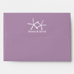 Enveloppes violettes chiques de mariage de plage