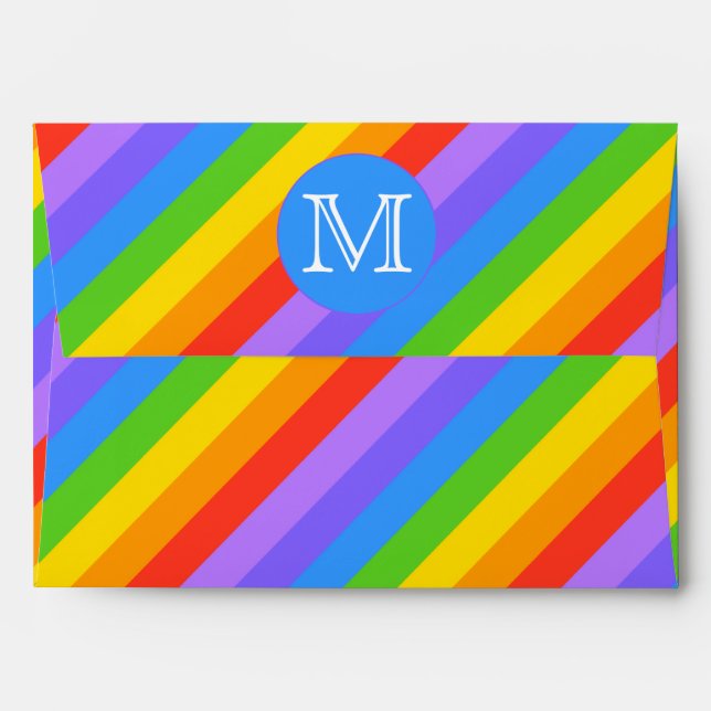 Enveloppes Votre Lettre, Rainbow Stripes Monogramme. (Dos (Haut rabat))