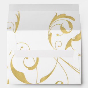 Enveloppes White & Faux Gold Floral Swirl Mariage élégant