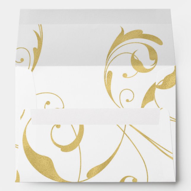 Enveloppes White & Faux Gold Floral Swirl Mariage élégant (Dos (Bas))