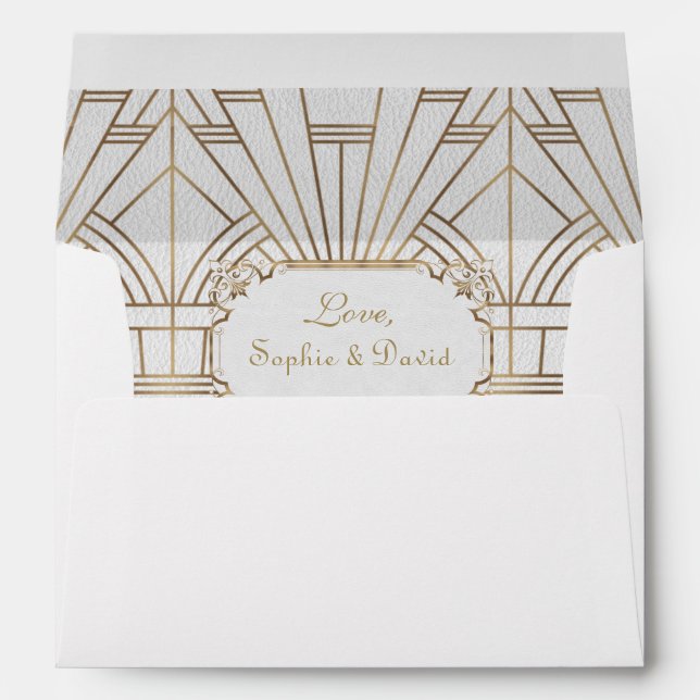 Enveloppes White Gold Great Gatsby Art Déco Mariage des année (Dos (Bas))
