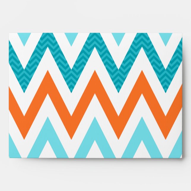 Enveloppes ZigZag Chevron Orange Aqua Motif bleu moderne (Devant)