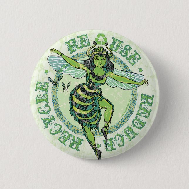 Enviro Green Bee Earth Day Gear 2 Inch Round Button (Front)