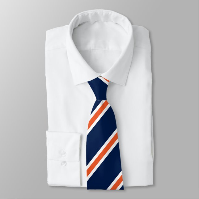 EnviroForensics Navy White and Orange Striped Tie (Tied)