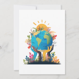  Environment  - Earth Illustration with Hand & sun Invitation