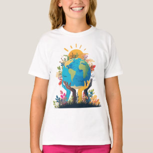 Environment - Earth Illustration with Hand & sun T-Shirt