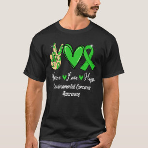 Environmental Concerns Peace Love Hope Green Ribbo T-Shirt
