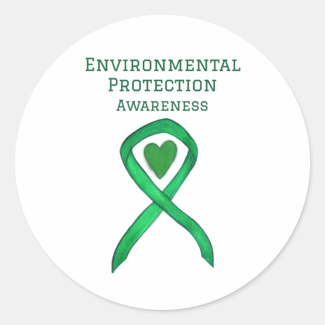 Environmental Protection Awareness Ribbon Decal Classic Round Sticker (Front)