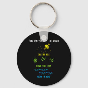 Environmental Protection Bees Plants Trees Lake En Keychain