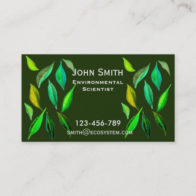 Environmental Scientist  modern leaf design Business Card (Front)