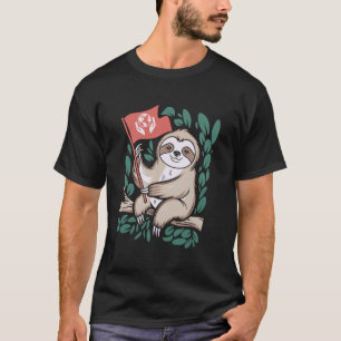 Environmentalist Nature Sloth Holding Flag Earth L T-Shirt