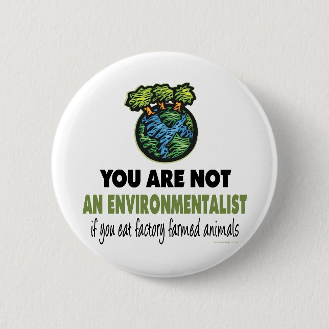 Environmentalist = Vegan, Vegetarian 2 Inch Round Button (Front)