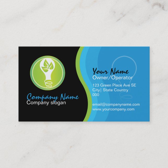 Environmentally friendly electrician company business card (Front)