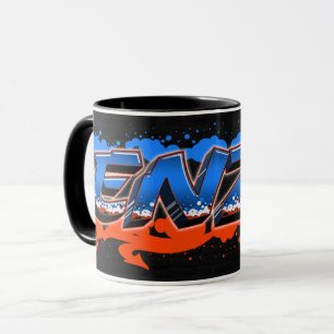 Enzo Prénom Graffiti blue Tasse orange