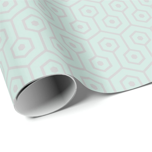 Eomentric Hexagonal Beehomb  Grey Mint Green Aqua Wrapping Paper (Roll Corner)